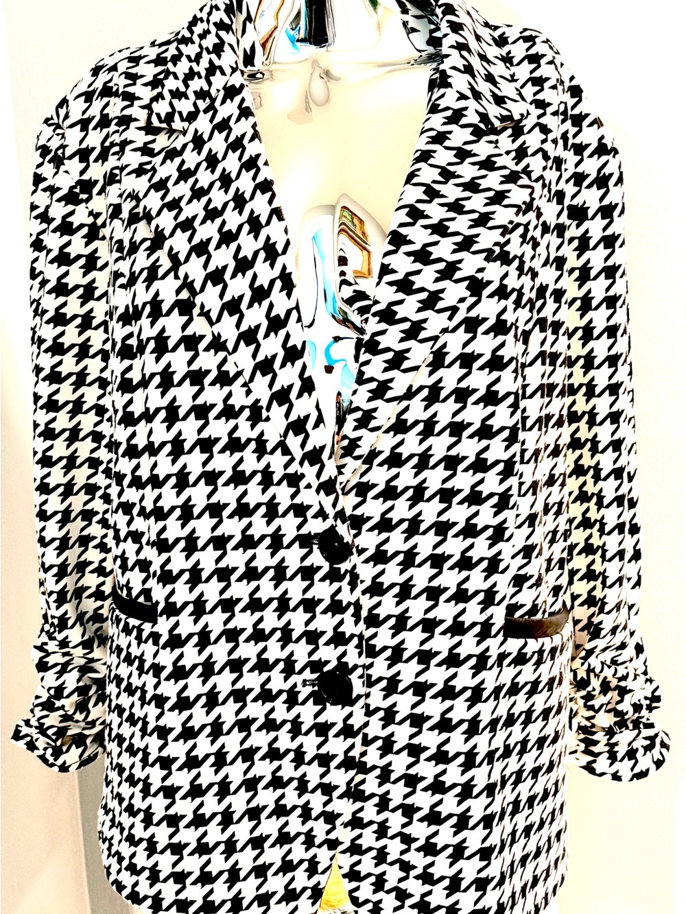 Vintage Cato Houndstooth Black & White Women's Blazer Jacket XL